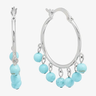 Sparkle Allure Genuine Stone Beaded Womens Pink 32.5mm Hoop Earrings