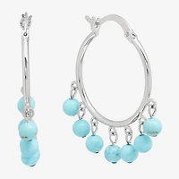 Sparkle Allure Genuine Stone Beaded Womens Pink 32.5mm Hoop Earrings
