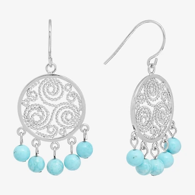 Sparkle Allure Filigree Genuine Stone Beaded Womens Pink Pure Silver Over Brass Drop Earrings