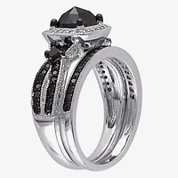 Womens 1 1/2 CT.T.W. Color Enhanced Black & White  Diamond Sterling Silver Bridal Set