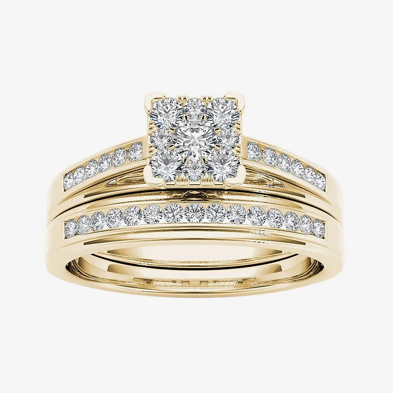 1/2 CT.T.W. Natural Diamond Square 10K Yellow Gold Bridal Ring Set