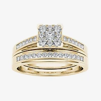 1/2 CT.T.W. Natural Diamond Square 10K Yellow Gold Bridal Ring Set