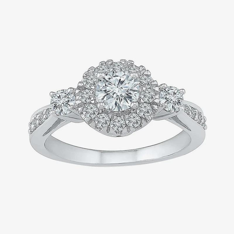Promise My Love Womens 1 CT. T.W. Natural White Diamond 10K Gold Round Side Stone 3-Stone Engagement Ring