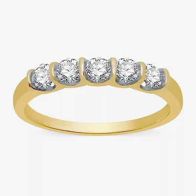 (H-I / I1) Womens 1/2 CT. T.W. Lab Grown White Diamond 10K Gold 5-Stone Anniversary Band
