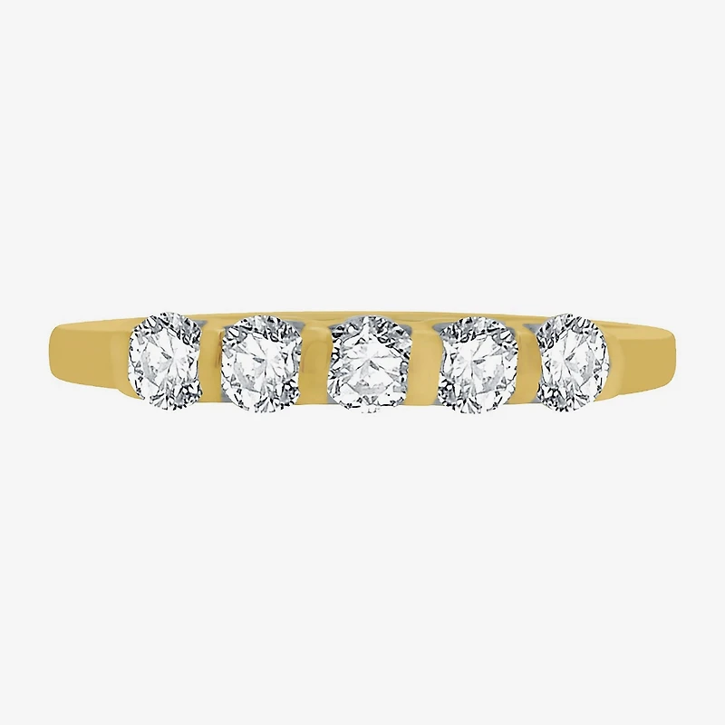 (H-I / I1) Womens 1/2 CT. T.W. Lab Grown White Diamond 10K Gold 5-Stone Anniversary Band