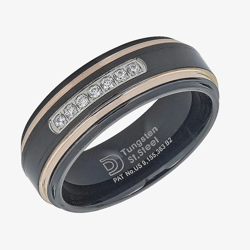 Mens 8MM 1/ CT. T.W. Natural White Diamond Tungsten Wedding Band