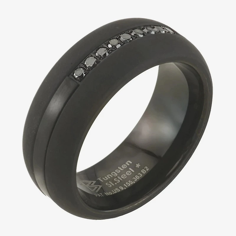 Mens 8MM 1/5 CT. Natural Diamond Tungsten Wedding Band