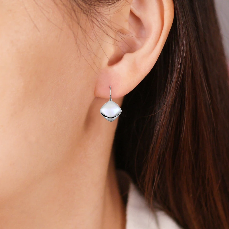 Womens Sterling Silver Diamond Drop Earrings