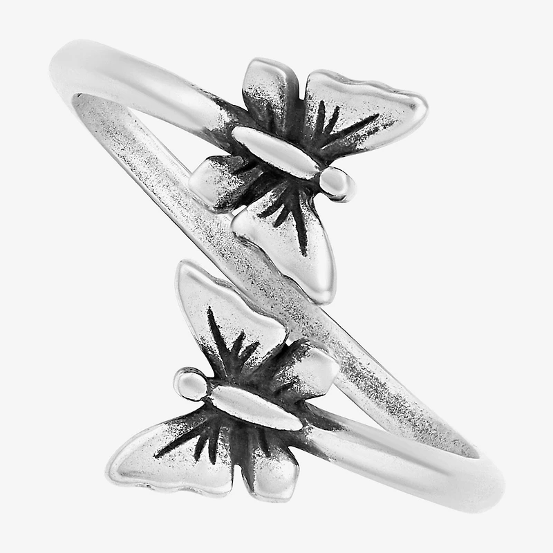 Silver Treasures Womens Sterling Butterfly Bypass Stackable Ring