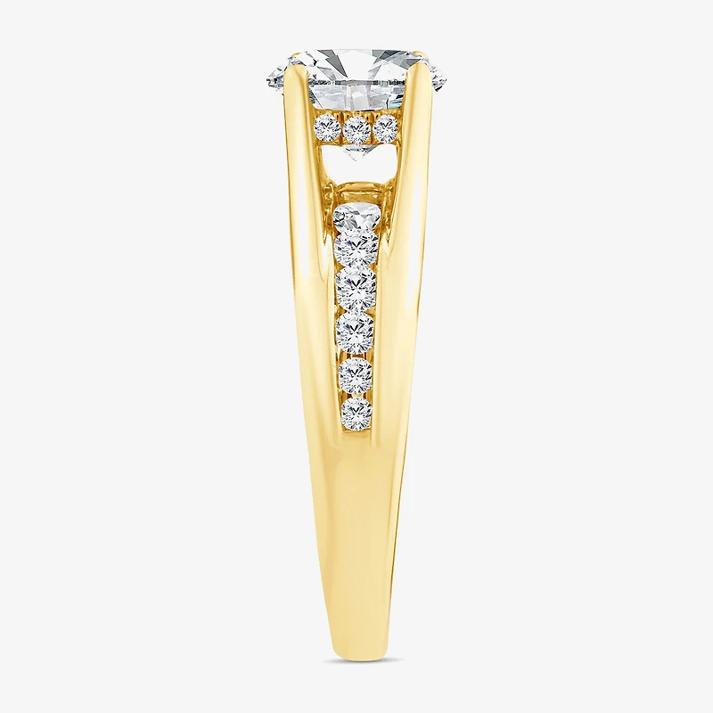 (F,Vs2) Womens 2 CT. T.W. Lab Grown White Diamond 10K Gold Round Side Stone Engagement Ring