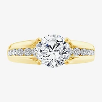 (F,Vs2) Womens 2 CT. T.W. Lab Grown White Diamond 10K Gold Round Side Stone Engagement Ring