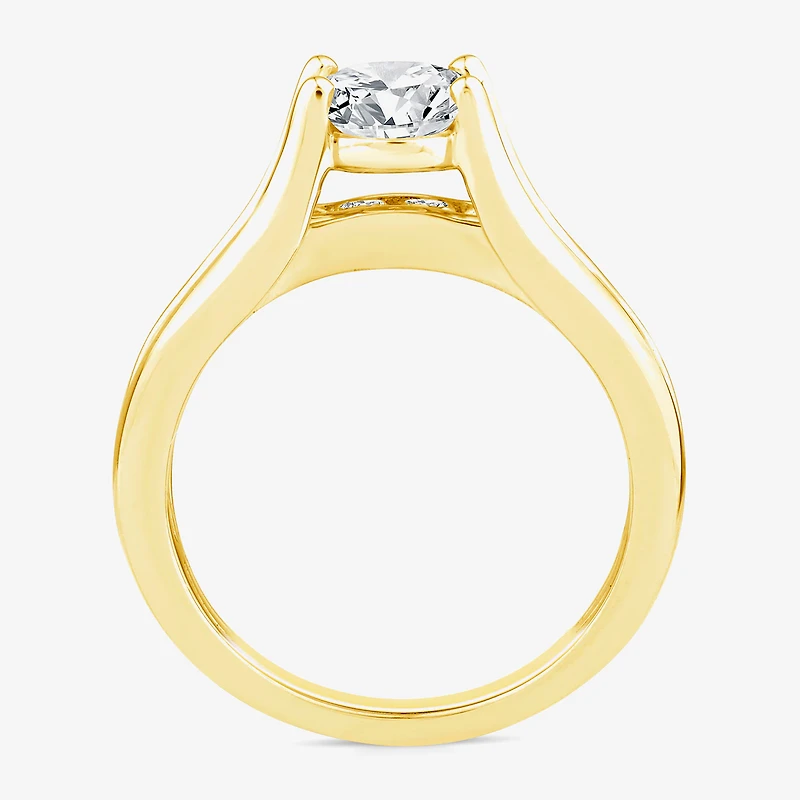 (F,Vs2) Womens 2 CT. T.W. Lab Grown White Diamond 10K Gold Oval Side Stone Engagement Ring