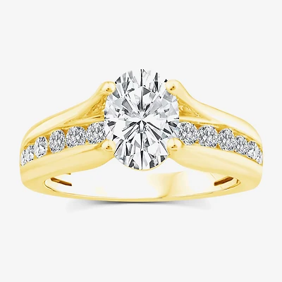 (F,Vs2) Womens 2 CT. T.W. Lab Grown White Diamond 10K Gold Oval Side Stone Engagement Ring