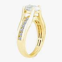 (F,Vs2) Womens 2 CT. T.W. Lab Grown White Diamond 10K Gold Oval Side Stone Engagement Ring