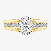 (F,Vs2) Womens 2 CT. T.W. Lab Grown White Diamond 10K Gold Oval Side Stone Engagement Ring