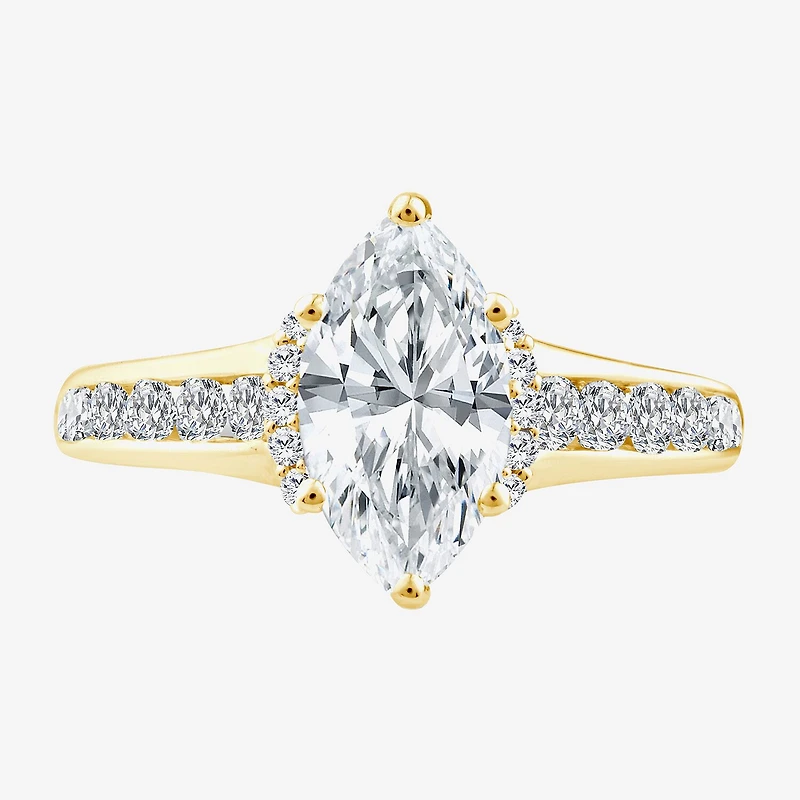 (F / Vs2) Womens 1 1/2 CT. T.W. Lab Grown White Diamond 10K Gold Marquise Side Stone Engagement Ring