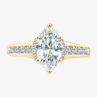 (F / Vs2) Womens 1 1/2 CT. T.W. Lab Grown White Diamond 10K Gold Marquise Side Stone Engagement Ring