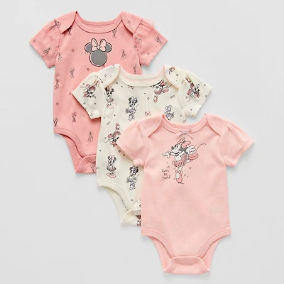 Baby Girls Minnie Mouse Crew Neck Short Sleeve 3-pc. Bodysuit