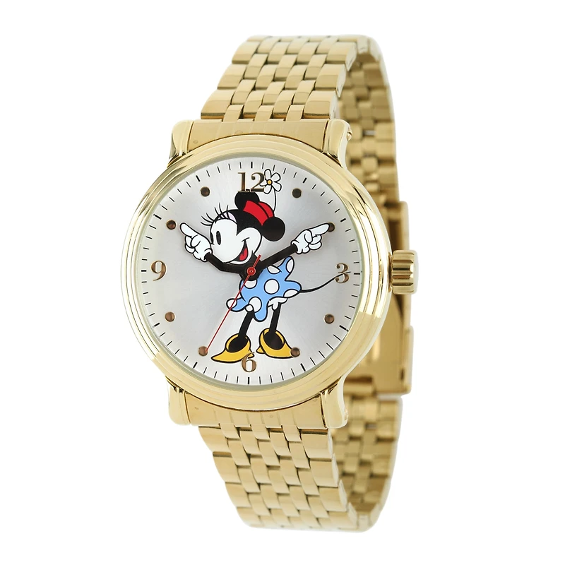 Disney Minnie Mouse Womens Gold-Tone Stainless Steel Watch