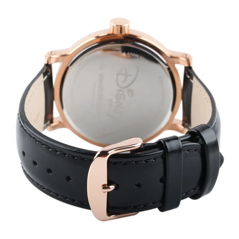 Disney Mickey Mouse and Minnie Mouse Black Leather Strap Womens Watch