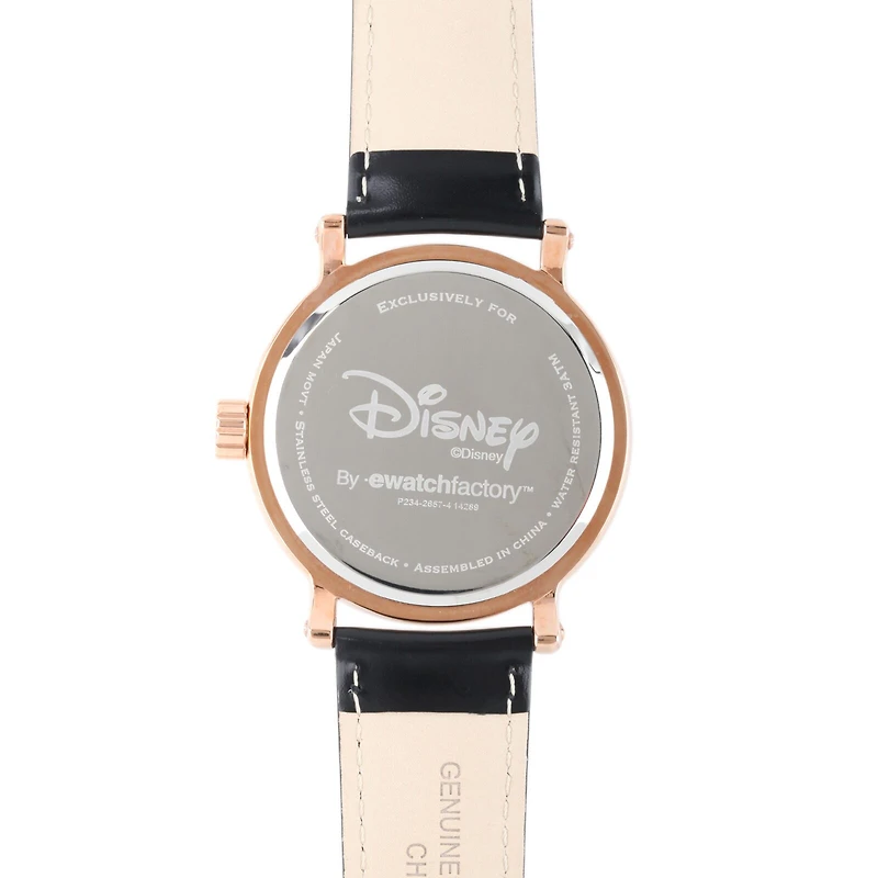Disney Mickey Mouse and Minnie Mouse Black Leather Strap Womens Watch