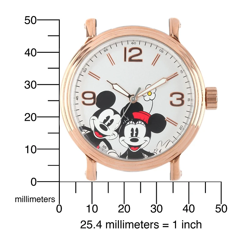 Disney Mickey Mouse and Minnie Mouse Black Leather Strap Womens Watch