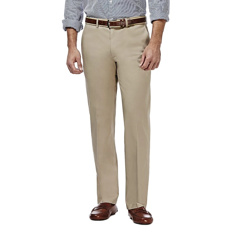 Haggar Premium No Iron Khaki Mens Comfort Waistband Straight Fit Flat Front Pant