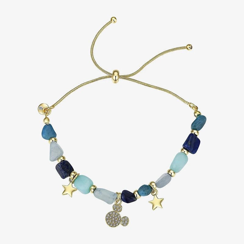 Disney Classics Womens Blue Quartz 14K Gold Over Brass Star Mickey Mouse Bolo Bracelet