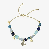 Disney Classics Womens Blue Quartz 14K Gold Over Brass Star Mickey Mouse Bolo Bracelet