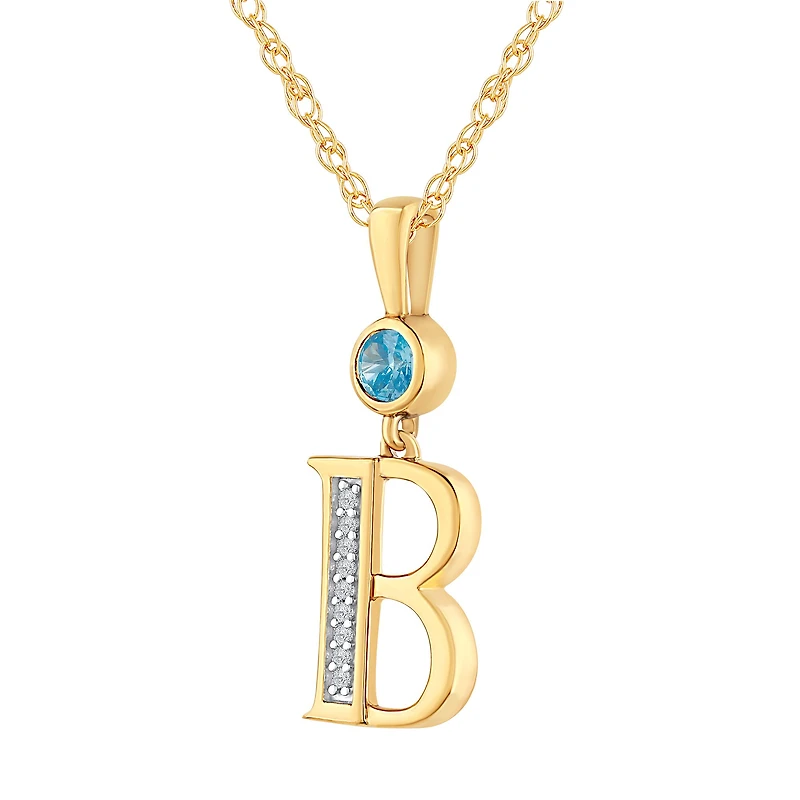 B Womens Genuine Blue Topaz 14K Gold Over Silver 18 Inch Pendant Necklace
