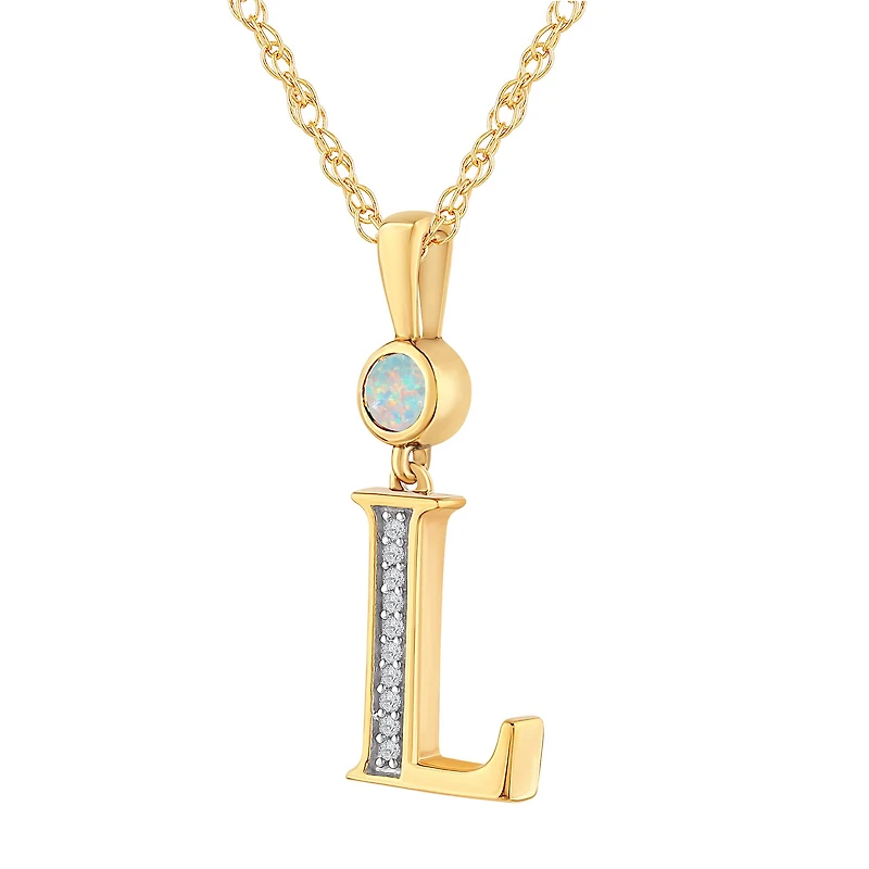 L" Womens Lab Created White Opal 14K Gold Over Silver 18 Inch Pendant Necklace