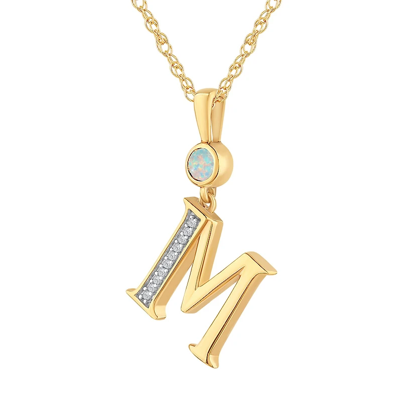 M Womens Lab Created White Opal 14K Gold Over Silver 18 Inch Pendant Necklace