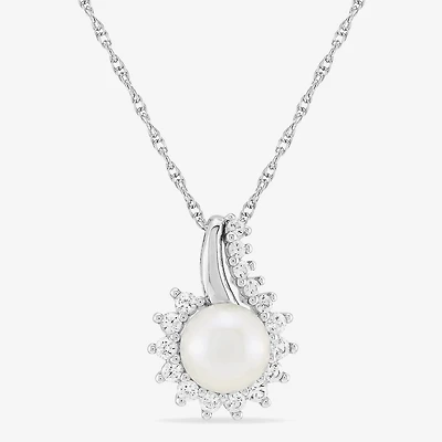 Womens White Cultured Freshwater Pearl Sterling Silver Cushion 18 Inch Pendant Necklace