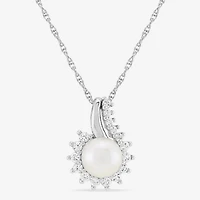 Womens White Cultured Freshwater Pearl Sterling Silver Cushion 18 Inch Pendant Necklace