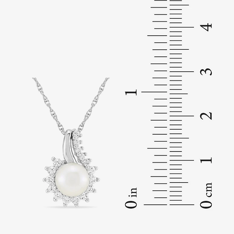 Womens White Cultured Freshwater Pearl Sterling Silver Cushion 18 Inch Pendant Necklace