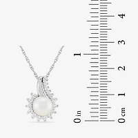 Womens White Cultured Freshwater Pearl Sterling Silver Cushion 18 Inch Pendant Necklace