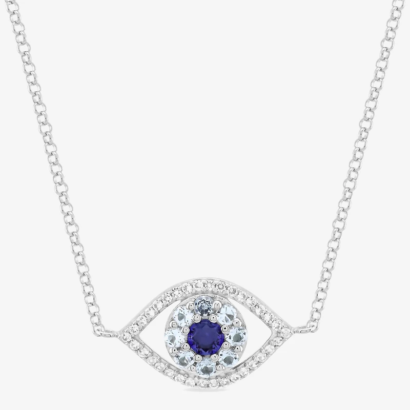 Womens Lab Created Blue Ceylon Sapphire Sterling Silver Evil Eye 18 Inch Pendant Necklace