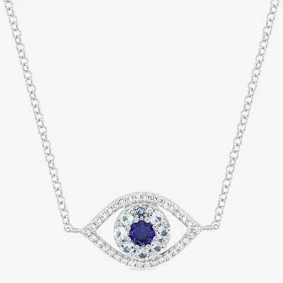 Womens Lab Created Blue Ceylon Sapphire Sterling Silver Evil Eye 18 Inch Pendant Necklace