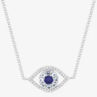 Womens Lab Created Blue Ceylon Sapphire Sterling Silver Evil Eye 18 Inch Pendant Necklace