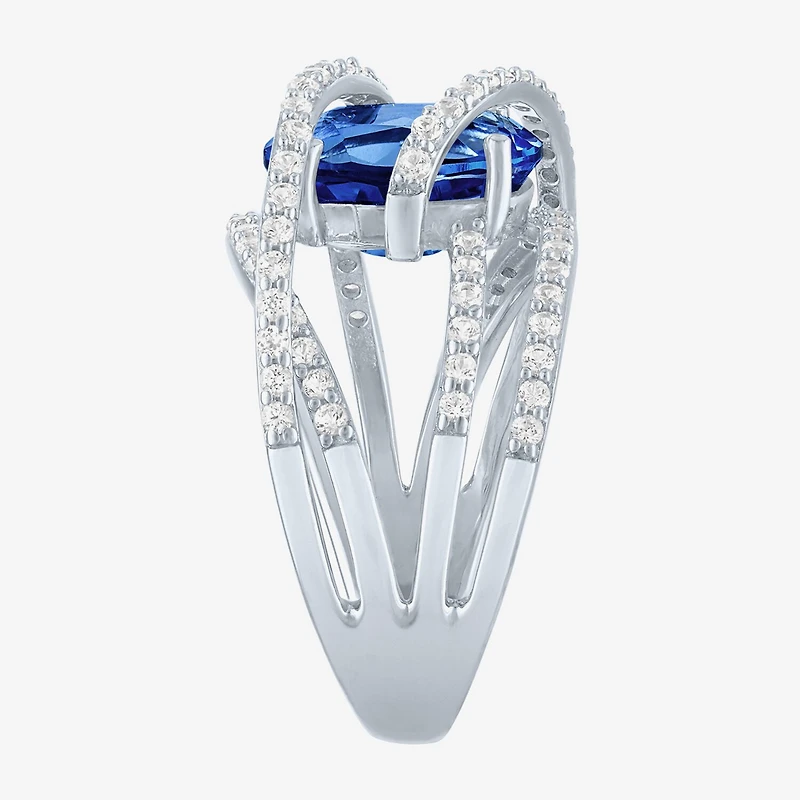 Womens Blue & White Lab-Created Sapphire Sterling Silver Cocktail Ring