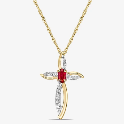 Womens Diamond Accent Gemstone 10K Gold Cross Pendant Necklace