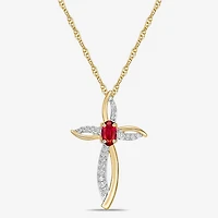 Womens Diamond Accent Gemstone 10K Gold Cross Pendant Necklace