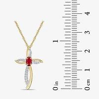 Womens Diamond Accent Gemstone 10K Gold Cross Pendant Necklace