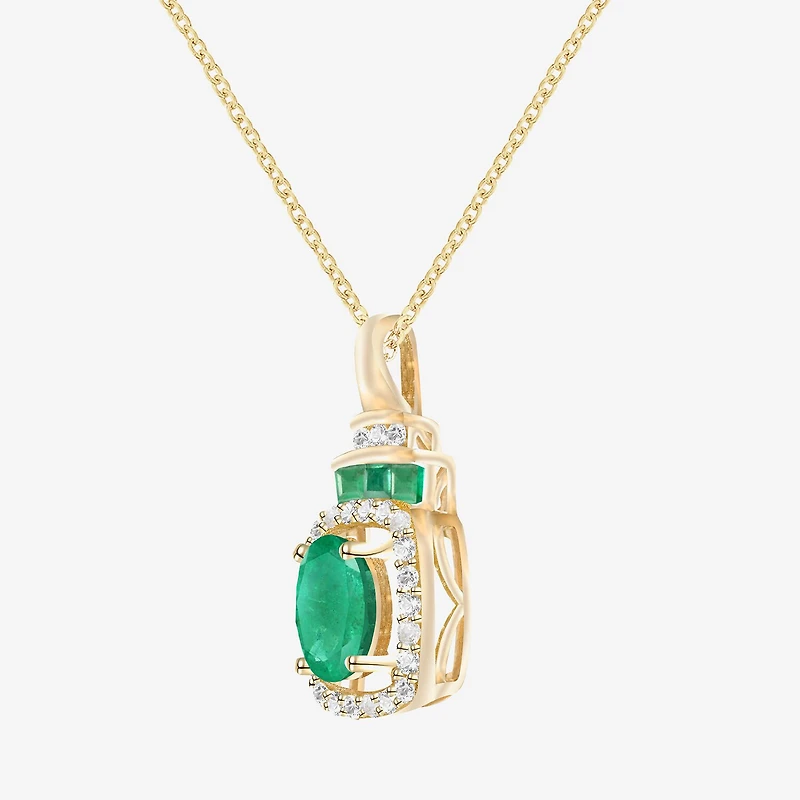 Womens Genuine Gemstone & 1/5 CT. T.W. Genuine Diamond 10K Gold Oval Pendant Necklace