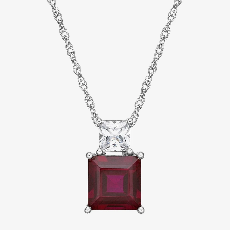 Womens Lab Created Red Ruby Sterling Silver 18 Inch Pendant Necklace