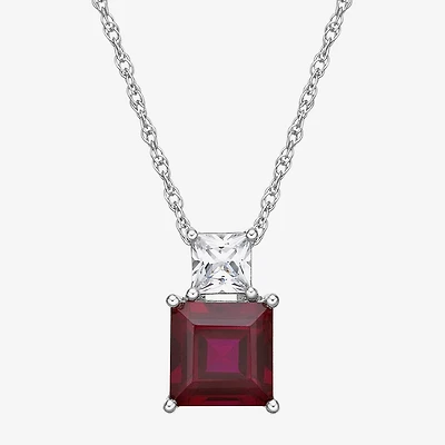 Womens Lab Created Red Ruby Sterling Silver 18 Inch Pendant Necklace