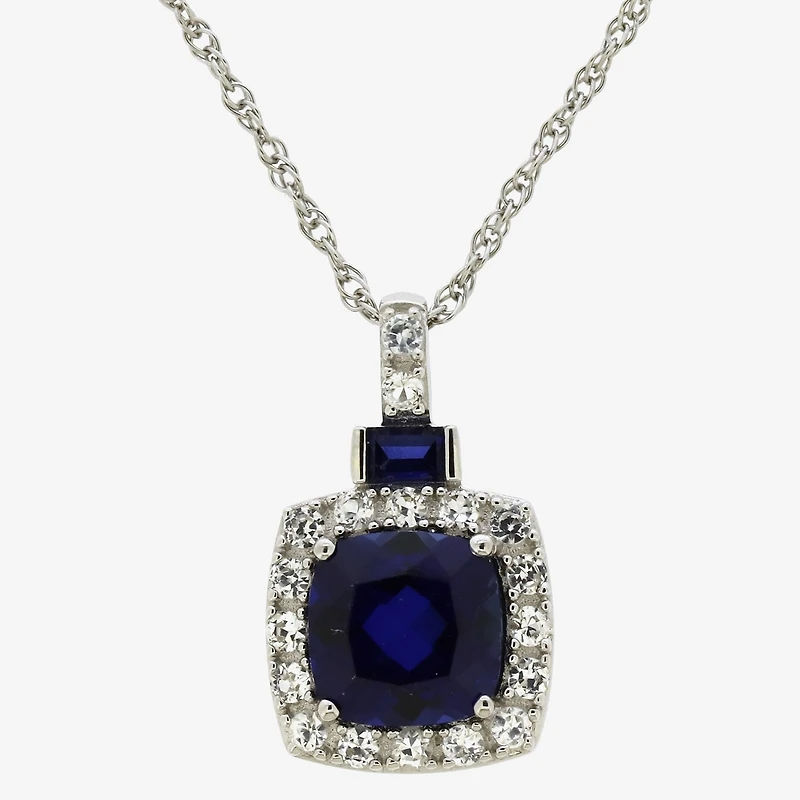 Womens Lab Created Blue Sapphire Sterling Silver 18 Inch Pendant Necklace