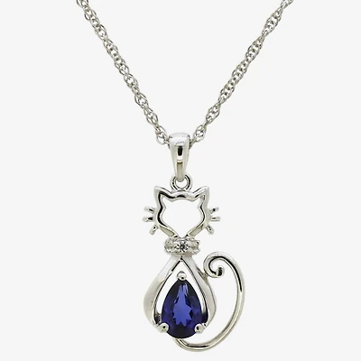 Womens Lab Created Blue Ceylon Sapphire Sterling Silver 18 Inch Pendant Necklace