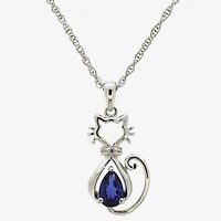 Womens Lab Created Blue Ceylon Sapphire Sterling Silver 18 Inch Pendant Necklace