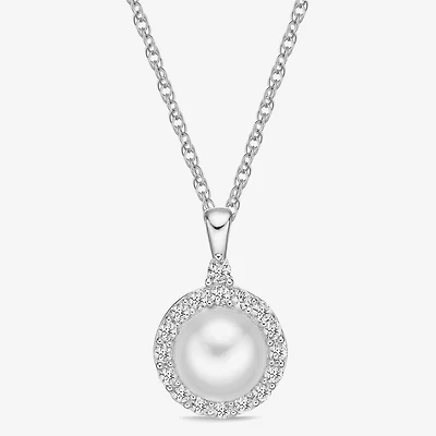 Womens Cultured Freshwater Pearl & Lab-Created Sapphire Sterling Silver Pendant Necklace